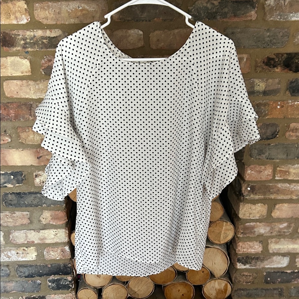 Umgee Black and White Polka Dot Ruffle Blouse